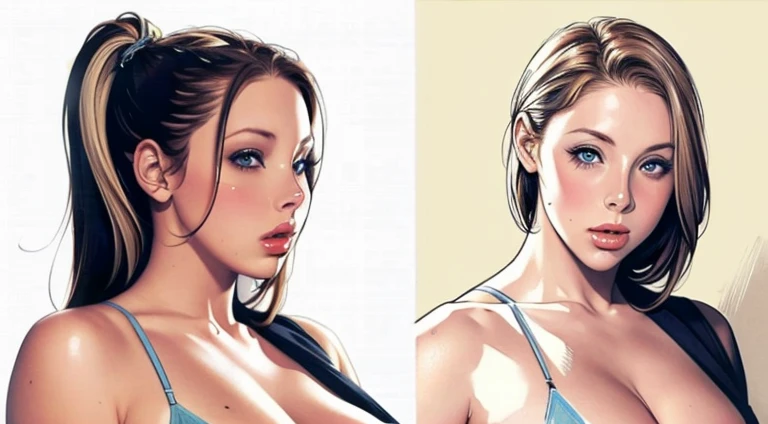 Gianna Michaels, Female original character reference sheet adoptable, blonde, blue eyes, sketch,