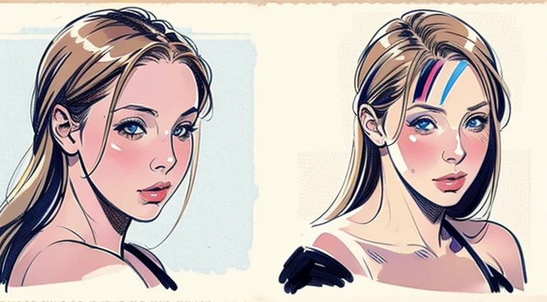 Gianna Michaels, Female original character reference sheet adoptable, blonde, blue eyes, sketch,