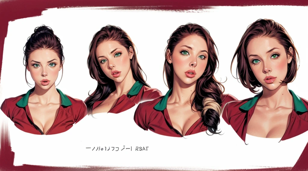 Gianna Michaels, Female original character reference sheet adoptable, redhead, green eyes,