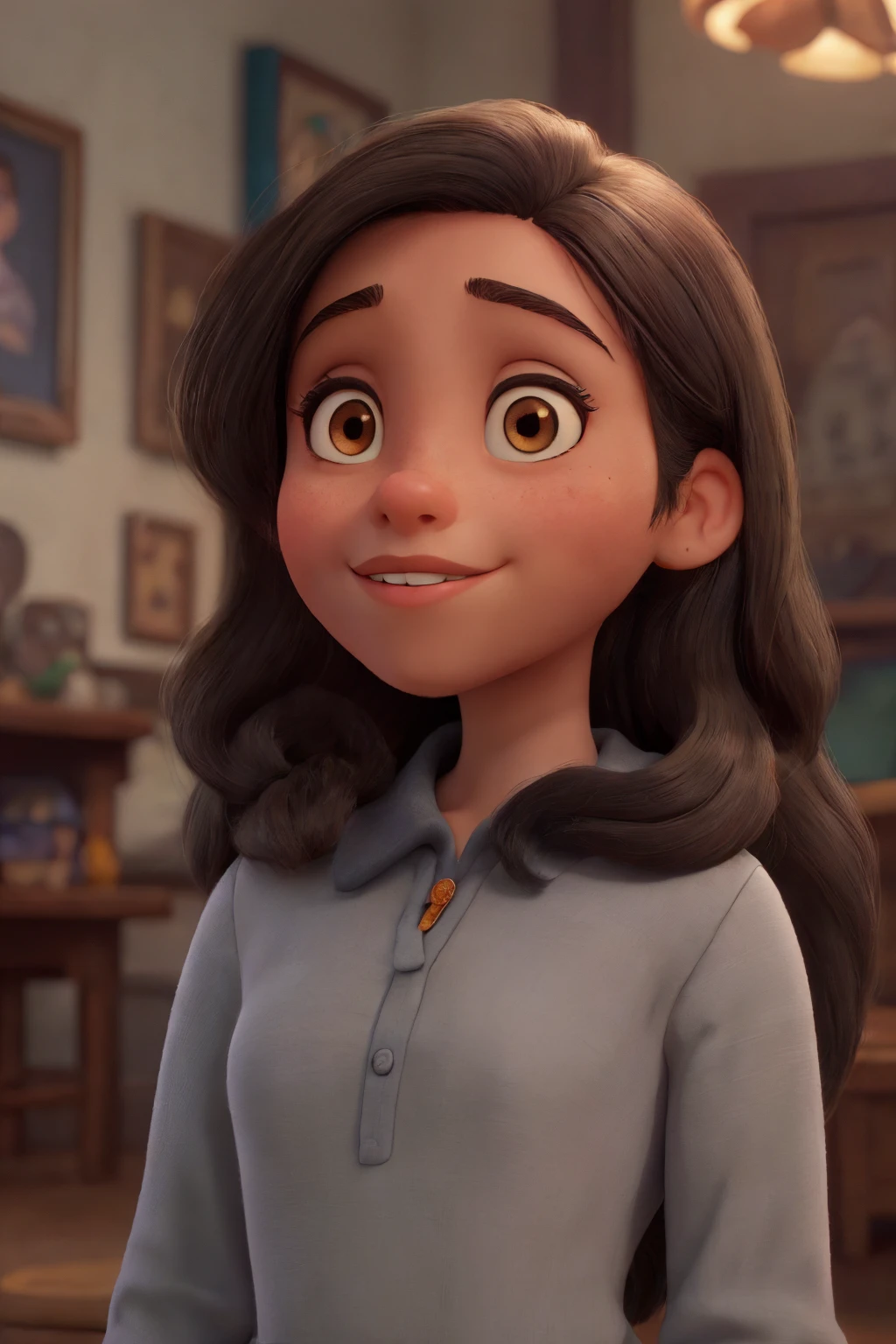 Disney portrait of young brown girl with long black hair