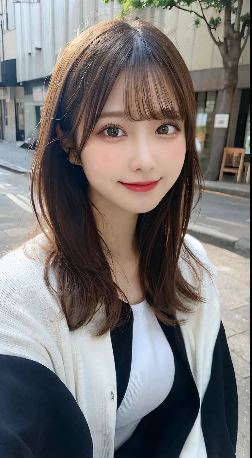 masutepiece, Best Quality, Illustration, Ultra-detailed, finely detail, hight resolution, 8K Wallpaper, Perfect dynamic composition, Beautiful detailed eyes, trench coat,Straight hair,Small breasts natural color lip, Bold sexy poses,Smile,Harajuku、20 years girl、Cute、Sexy shot looking at camera
