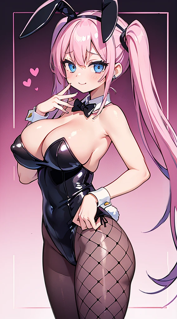 (masterpiece、top-quality、ultra-detailliert)、((1 girl))、((Pink hair twin tails))、light blue eyes、evilsmile、piercings、((very Bigger breasts))、(black playboy bunny)、shiny、fishnet tights、cowboy shot、casino background