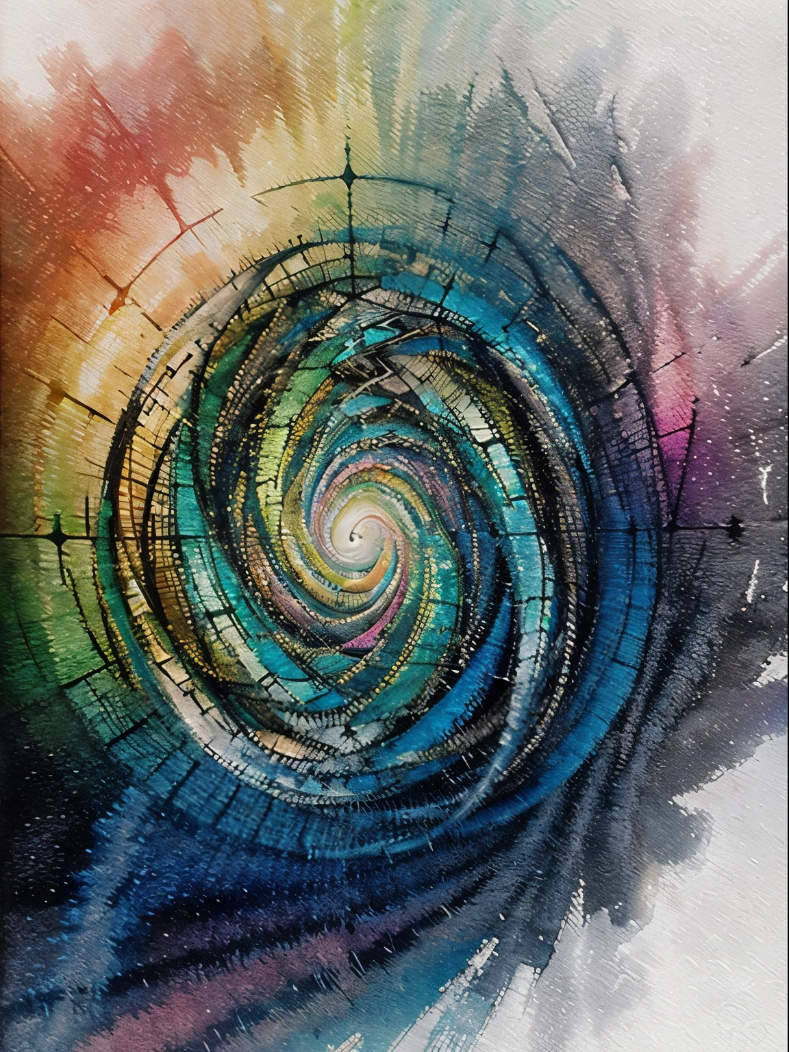 watercolor painting, Digitale Kunst, von IrinaKapi. neonleuchtendes paradoxes Psychedelikum, magische multiversale Verzerrungen, optical illusion, swirling Hypercubes, Meisterwerk, sexy, lustfull,