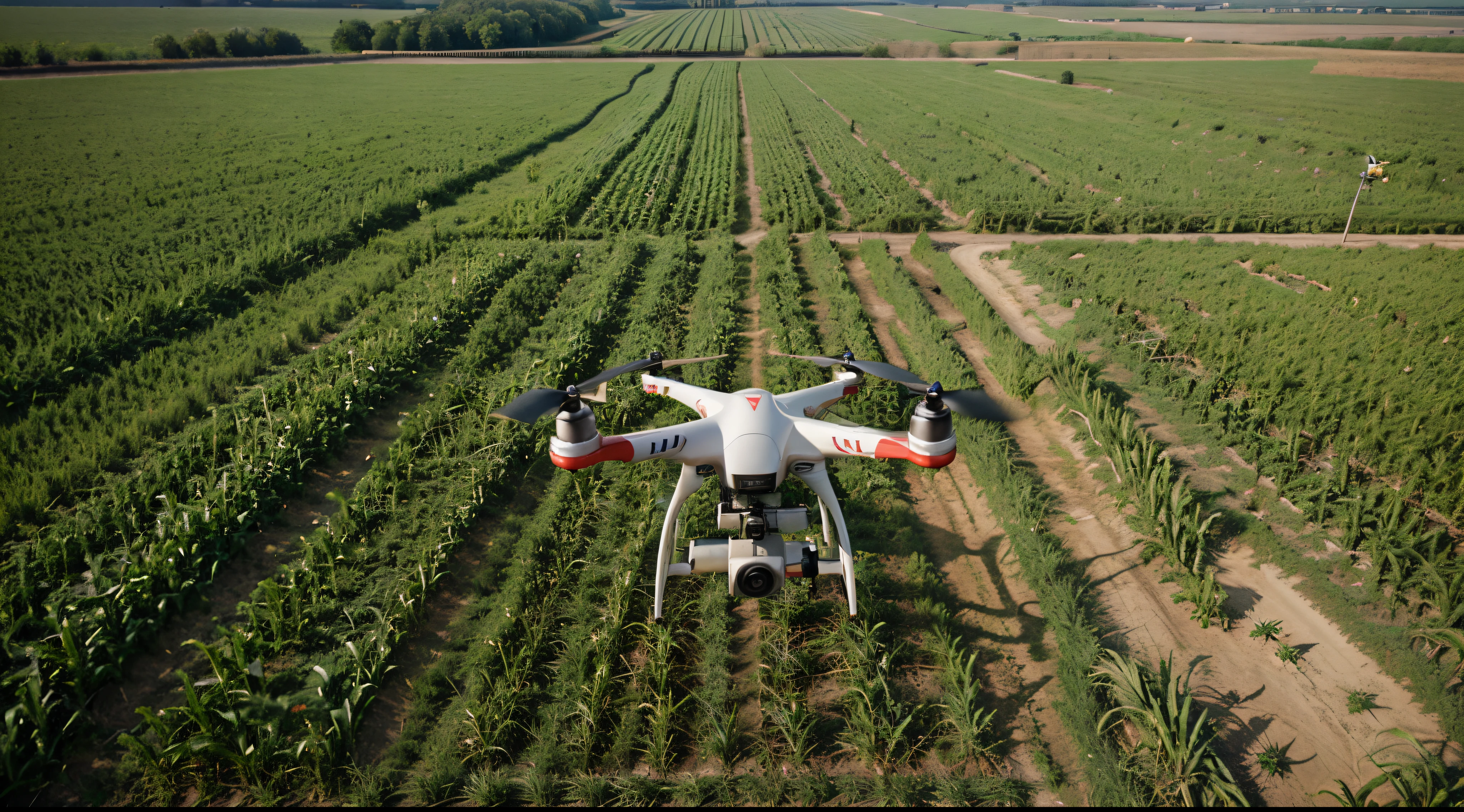 drone flying over a corn field