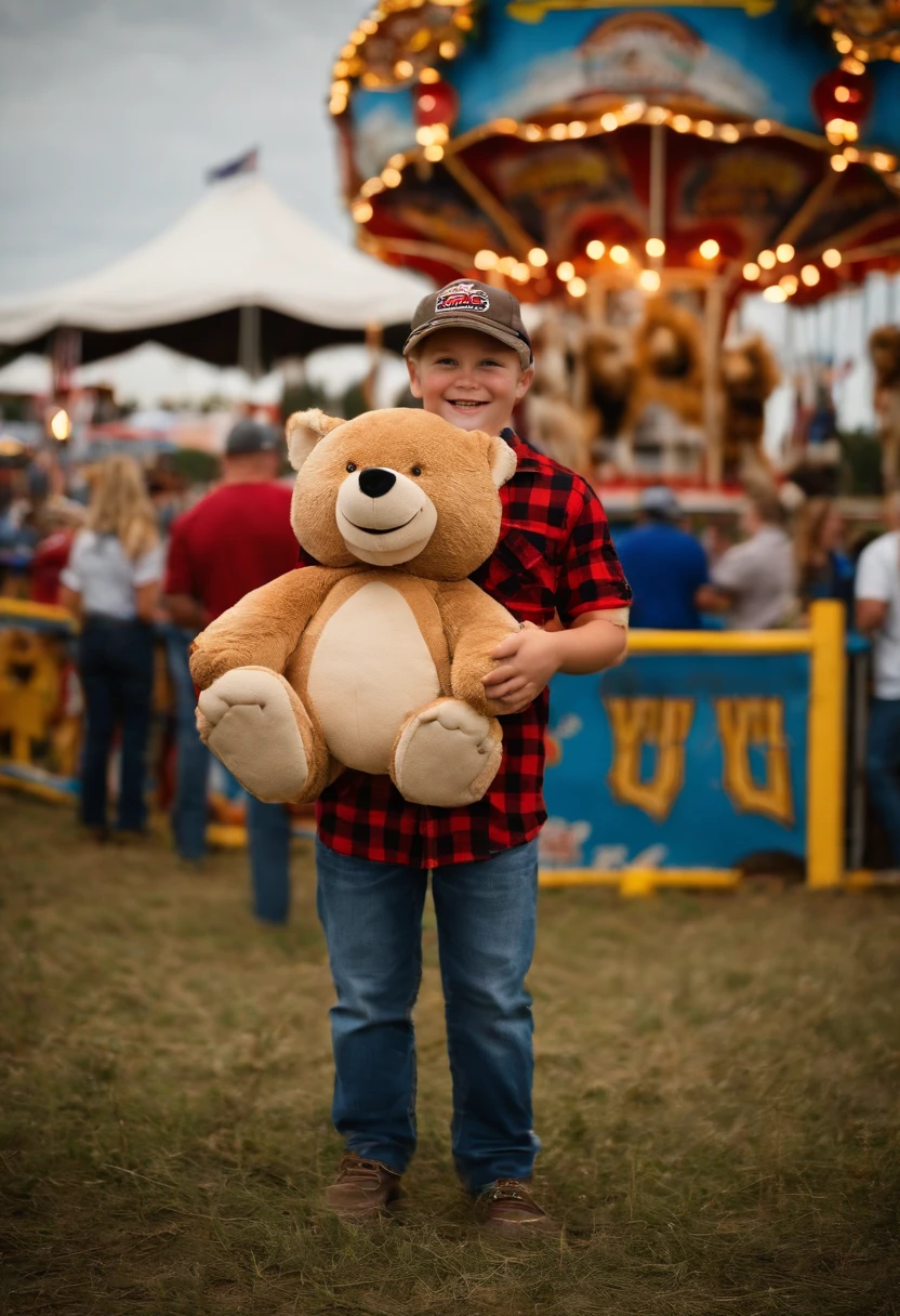 A photo of Cody at a local county fair, grinning as he holds up a giant stuffed animal he just won at a carnival game.,original,Cody “Thunder” Johnson, a fictional NASCAR legend, hails from the heart of Alabama, embodying the spirit of a true Southern country boy. He sports a rugged, unpolished look, often seen with a baseball cap, a casual flannel shirt, and jeans, his demeanor as relaxed and easy-going as his attire.