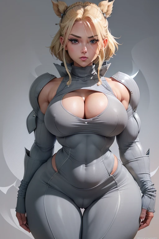 blonde girl wearing a grey fullbody jumpsuit. Seethroug.
Muscular with Pookies. Hairestyle undercut. She has a very large cameltoe.
No headgear. No hat. Big cleavage., (wide hips:1.3), (big buttocks:1.3), (thick thighs:1.3), (small waist:1.3), (gigantic breasts:1.3)