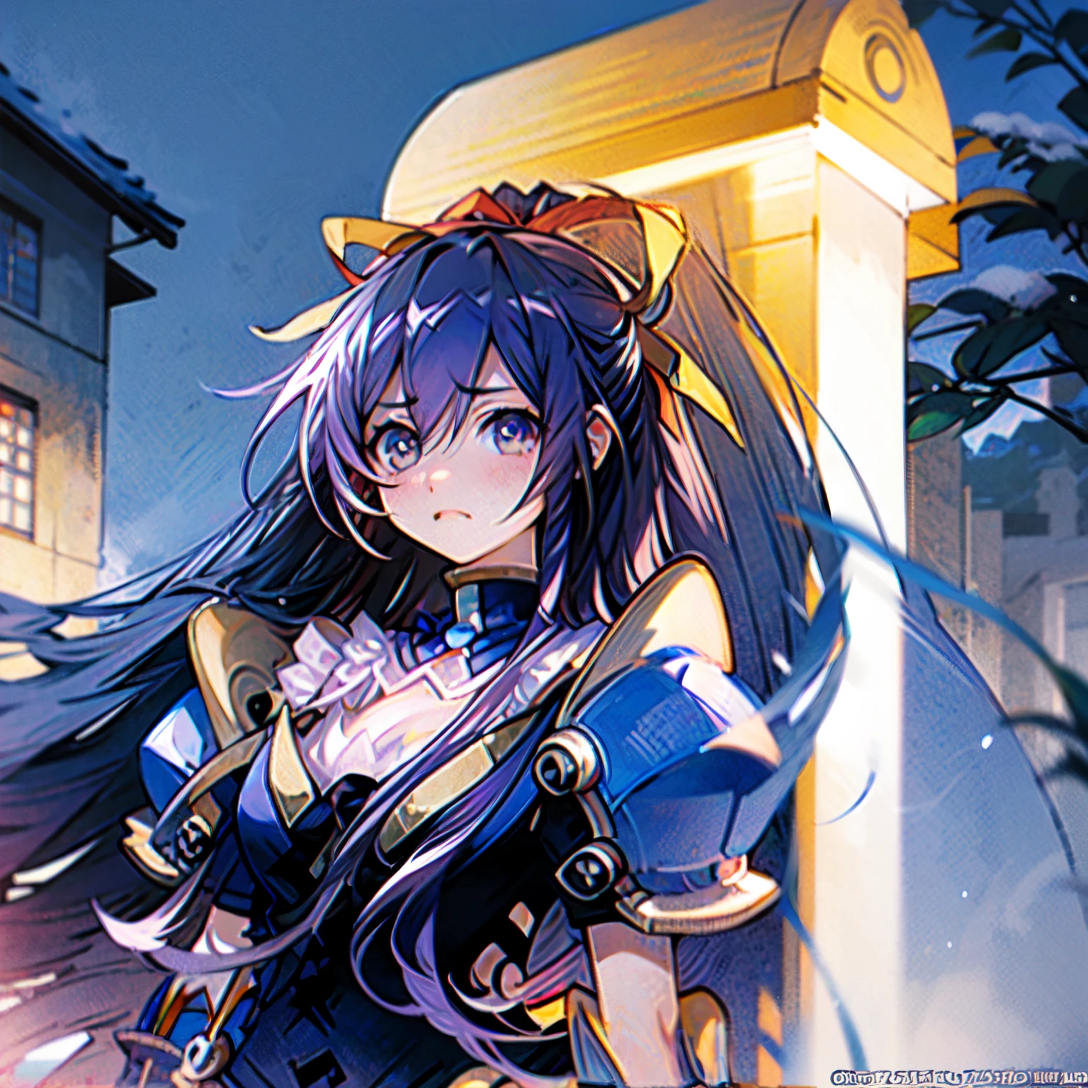 girls,purple hair, school , night time, snowing