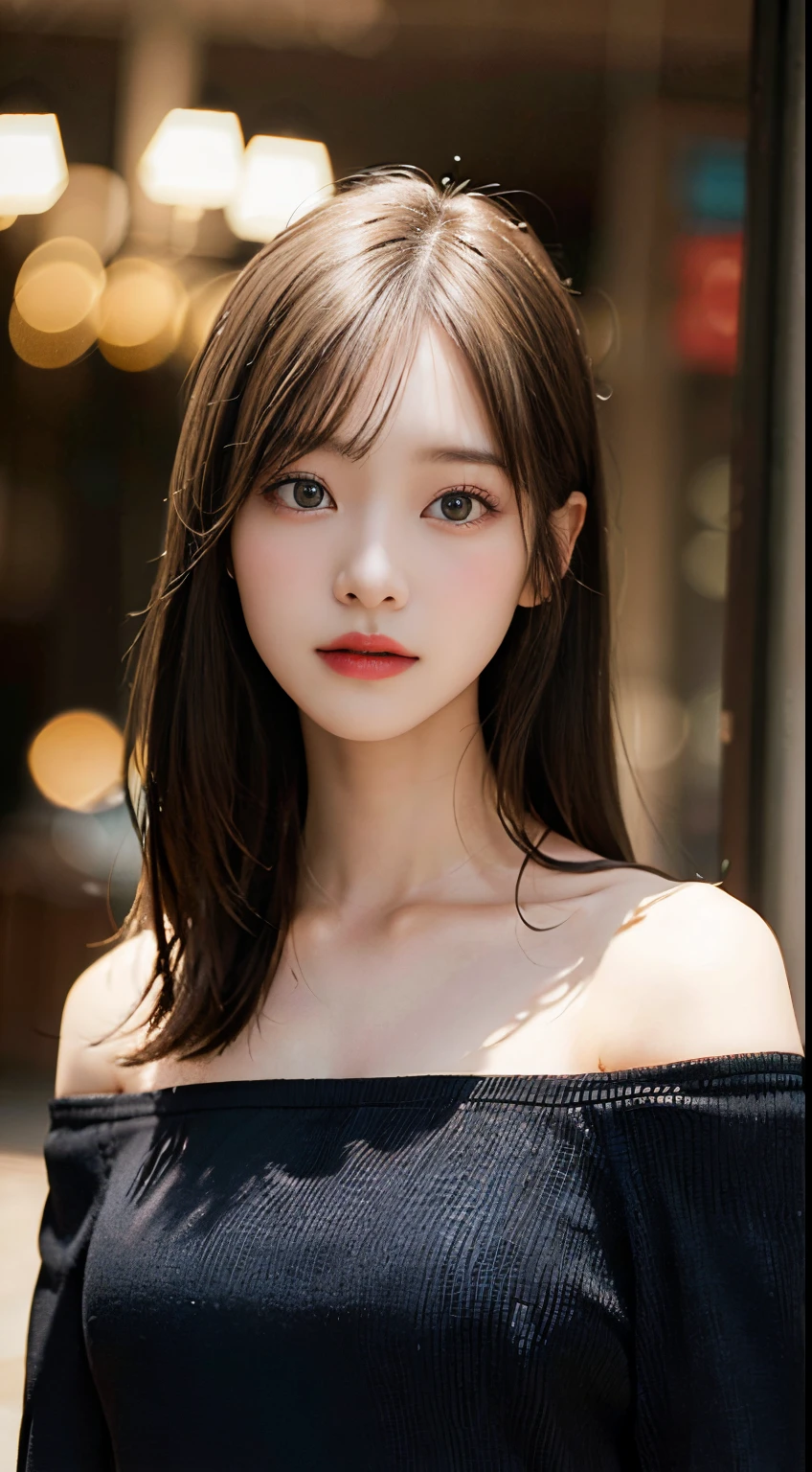 top-quality, ​masterpiece, 超A high resolution, (Realisticity: 1.4), OriginalPhotographs, 1girl in, Black off-shoulder, Cinematic lighting