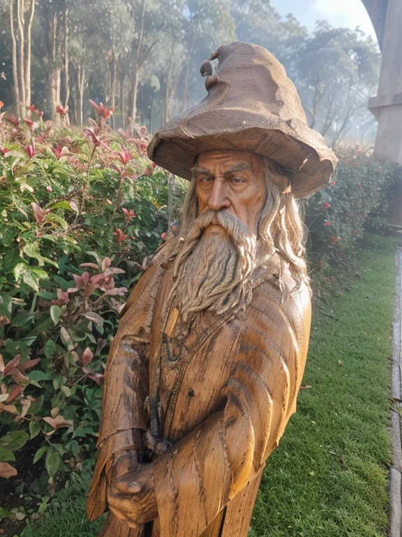 spiked statue of a man with hat and beard, wooden statue, Thematic Assistant, of an evil tree wizard, escultura em madeira, gandalf from lord of the rings, mago masculino, Retrato de um bruxo, escultura de madeira, escultura em madeira profissional, esculpido em madeira, arte em madeira, bruxo ponderando seu orbe, escultura feita de madeira, Gandalf, O Assistente, mago, neve espessa.