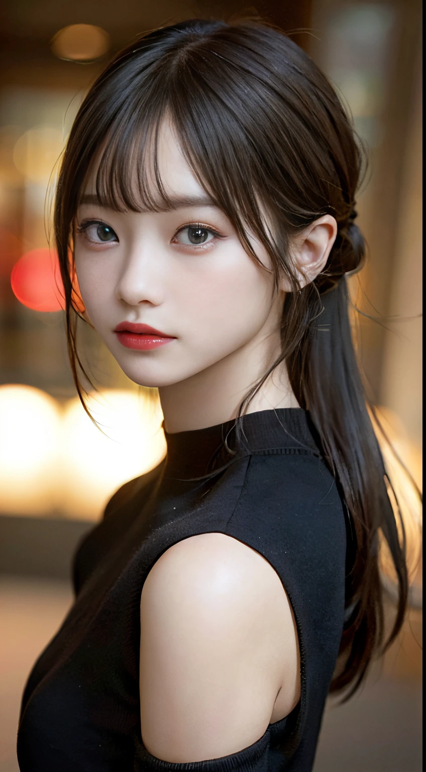 top-quality, ​masterpiece, 超A high resolution, (Realisticity: 1.4), OriginalPhotographs, 1girl in, Black off-shoulder, Cinematic lighting