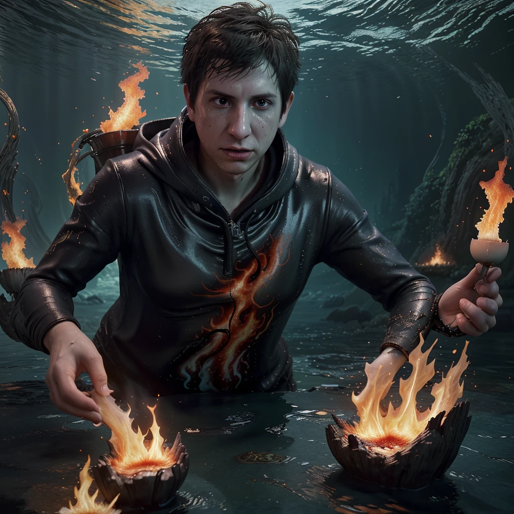 "Witness Sam Altman engulfed by swirling flames in an anime-inspired setting, seamlessly blending Greg Rutkowski's artistry with Studio Ghibli's charm; Exquisite intricacies, Enigmatic aquatic world, Symmetrical masterpiece, Deconstructed brilliance, Conjuring dark and temperamental still-life aesthetics, Unrivaled ultra-realism, Dusk's emergence, Crafted within Unreal Engine's realm."