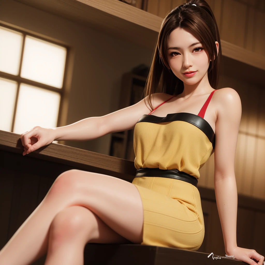 Mai Shiranui, (best quality, ultra-detalhado, Realistic:1.37), rosto delicado, rosto detalhado, Sweet smile expression, corpo perfeito, Textura ultrarrealista, Retrato, vivid colors, soft lighting