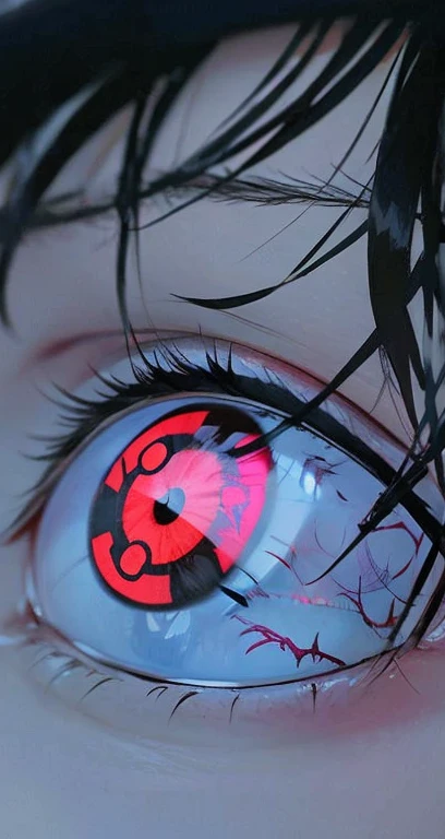 Saringan eye  in anime naruto, red eye,black line , ultra detail, realistic