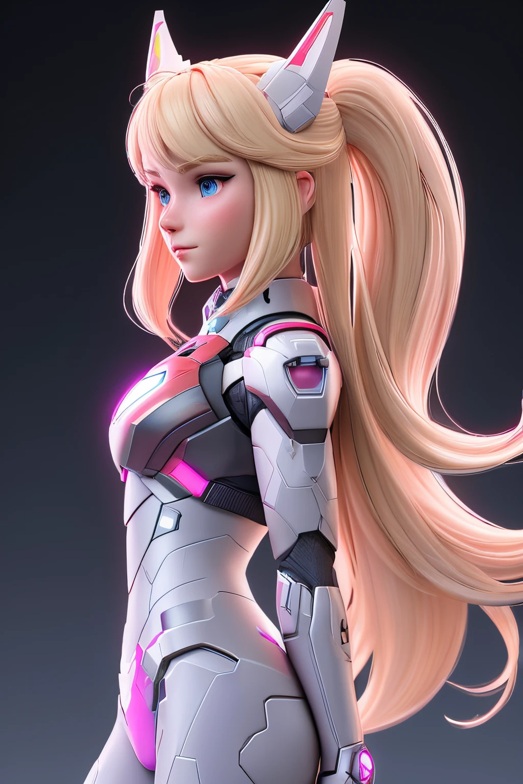 close up 1girl in, teenager, Solo, Aesthetic artwork, blond, straight blonde hair, super long blonde hair, light blue eyes, some small freckles, pale skin, medium breasts, runners body, (thin hips, thin waist: 1.25), detailed skin, neutral face, shy smile, (action shot hero pose: 1.25), ((She(Side View), full body shot, she is wearing a futuristic Iron Man mech, black and pink color scheme, highly detailed)), (white fox ear:1.25), very detailed city roof background, rooftop, overlooking midnightcity, 24mm, 4k textures, soft cinematic light, RAW intricate, elegant, highly detailed, sharp focus, ((((cinematic look)))), soothing tones, insane details, intricate details, hyperdetailed, low contrast, soft cinematic light, dim colors, exposure blend, hdr, faded