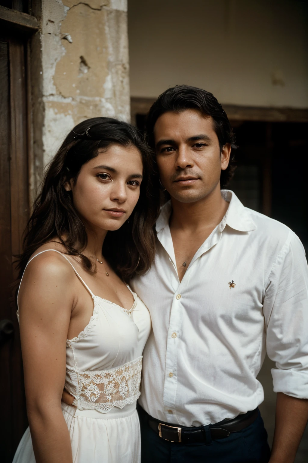 Foto arafed de un hombre y una mujer parados uno al lado del otro., momma and papa, Imagen antigua, foto antigua, luis nieves sr, Foto tomada en 2 0 2 0, taken in the early 2020s, en 1 9 8 5, Damaged grainy photo, Foto de perfil, taken in the late 1980s, Location unknown