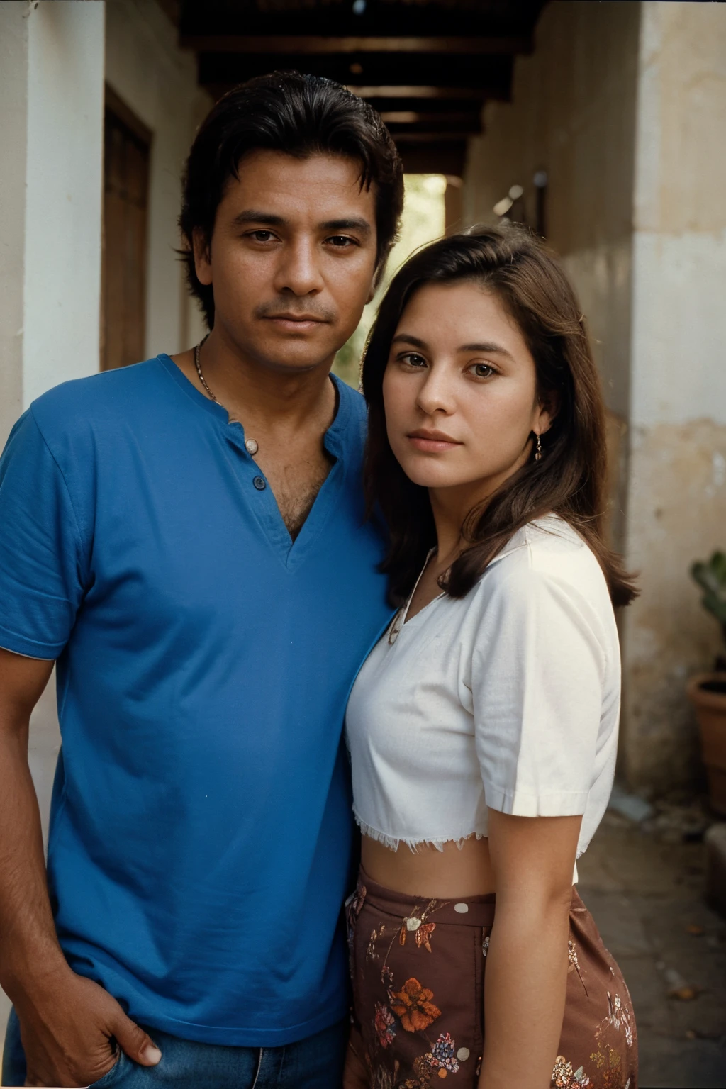 Foto arafed de un hombre y una mujer parados uno al lado del otro., momma and papa, Imagen antigua, foto antigua, luis nieves sr, Foto tomada en 2 0 2 0, taken in the early 2020s, en 1 9 8 5, Damaged grainy photo, Foto de perfil, taken in the late 1980s, Location unknown