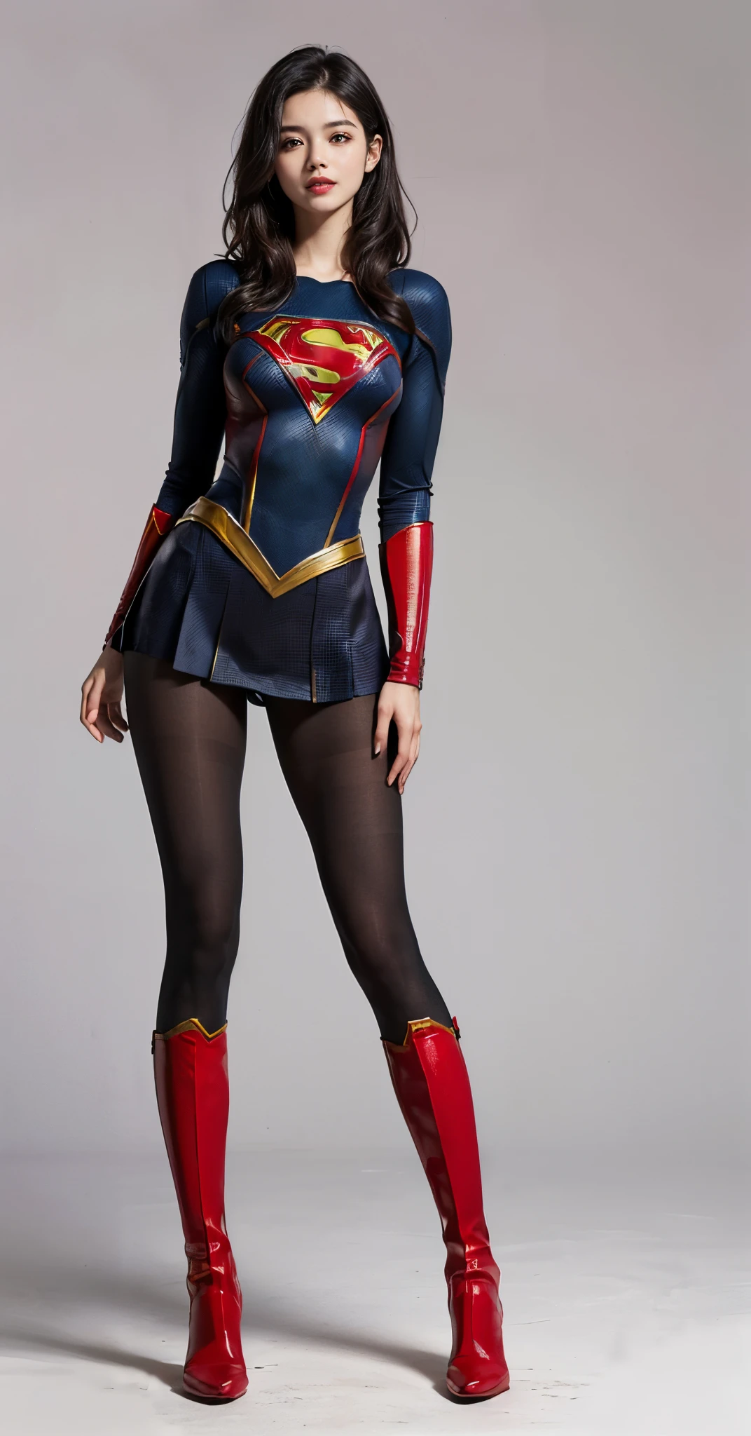 Asian Beautiful Girl、Eyes closed、Deep sadness、Sorrow、look up sky、Open mouth、screeming、(((Wear black tights on your beautiful legs.)))、(((beauty legs)))、(((facial expression of smile)))、((((Make the most of the original image)))、(((Supergirl Costume)))、(((a short bob、beautiful hairl)))、(((Suffering)))、(((Feet must necessarily be worn with black tights)))、(((You need to wear red boots)))、((Top image quality、8K))、((top-quality、8K、masterpiece:1.3))、(((Keep your background simple)))、Crisp focus:1.2、Beautiful woman with perfect body shape:1.4、Slender Abs:1.2、a wet body:1.5、Highly detailed facial and skin texture、8K、beauty legs