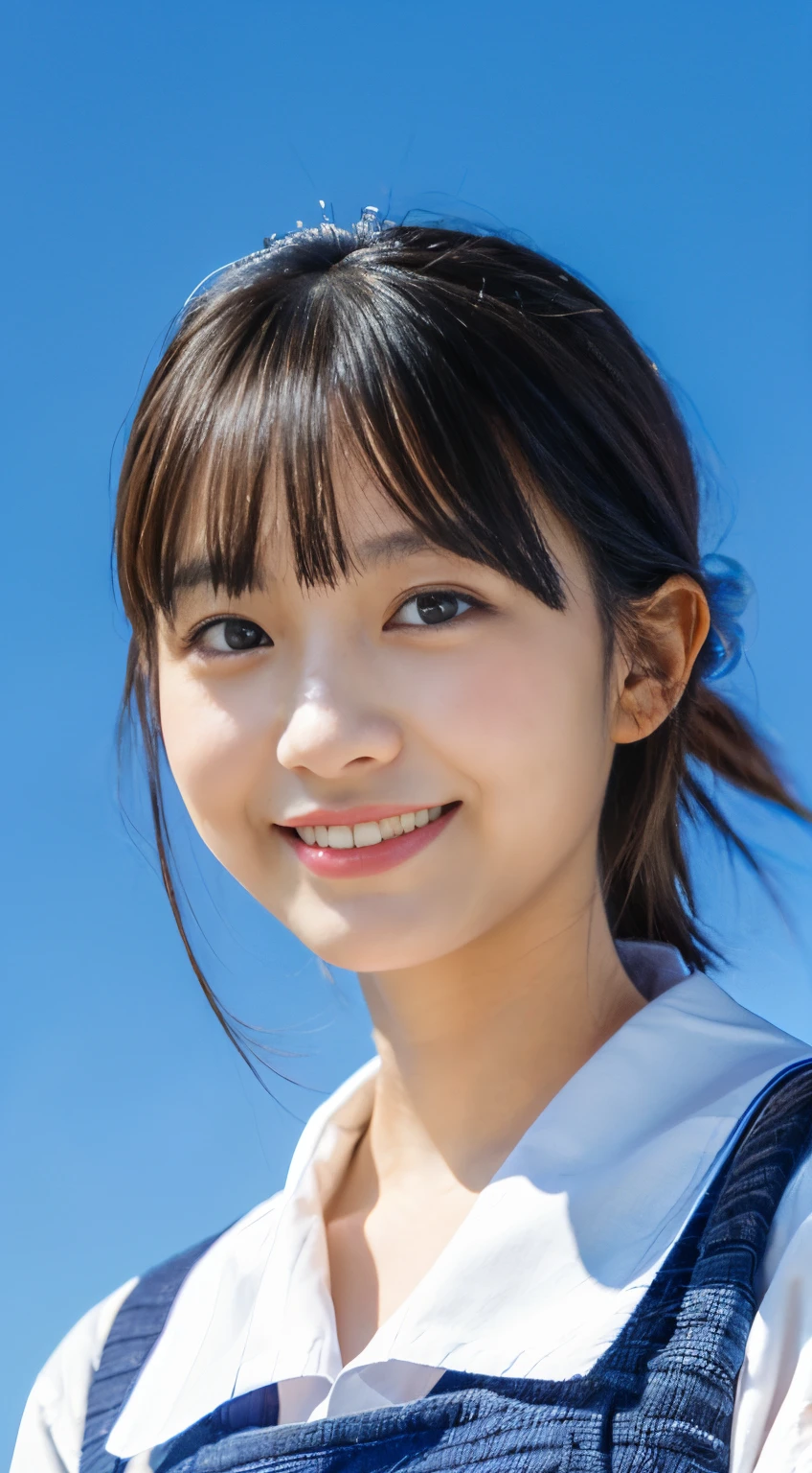 (top-quality,8K picture quality,masterpiece:1.3,),(超A high resolution,Photorealsitic:1.4,Raw photography),(ultra-detailliert,Caustics,perfect anatomia),(A detailed face,Ultra-realistic capture,Beautifully detailed skin),(Jump against the blue sky:1.5),18year old,kawaii,Japanese ido,A dark-haired,a short bob,Single eyelid,A smile,Looking at the camera,School Sailor Uniform,Sunlight