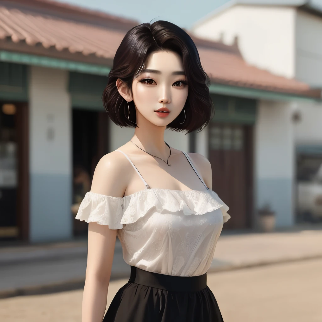 Suzy bae atriz coreana de cabelo preto em vibe praiana estilo realista