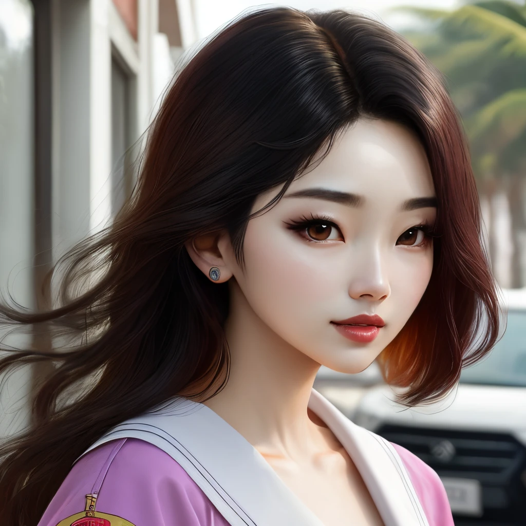 Suzy bae atriz coreana de cabelo preto em vibe praiana estilo realista