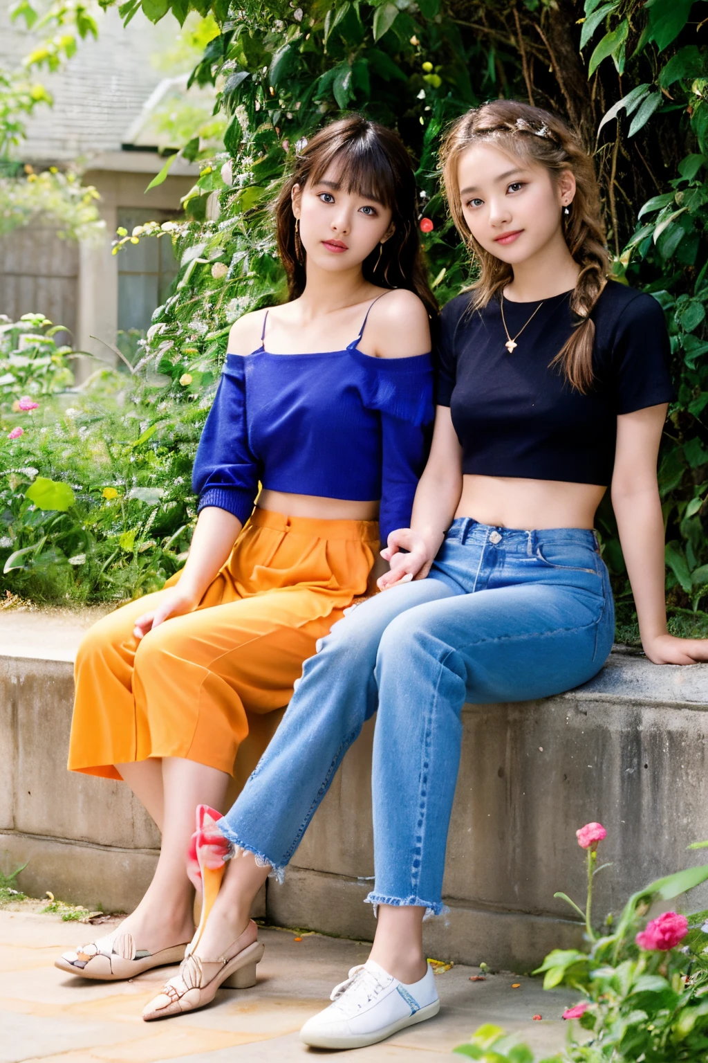 The proportions are the same for all races, All faces and pictures must be different,(ulzzang-6500-v1.3,pureeroface_v1,octane rendering),elegant pose,xxmix girl women, High level of image quality、Like a shot with an SLR、Super detailed illustration of two women, Duo,sisterhood ,sitted,Petting the,closeup portrait,hugs,strabismus:1.4,Depicting the eternal beauty and spirit of two women in 1990. they have a braided hairstyle as used to be in the 80's with lots of thin braids. They wore low-rise jeans and crop tops, 90s clothes. environment in the 1990s, Ms. Schiffer's work. _电影灯光_v2