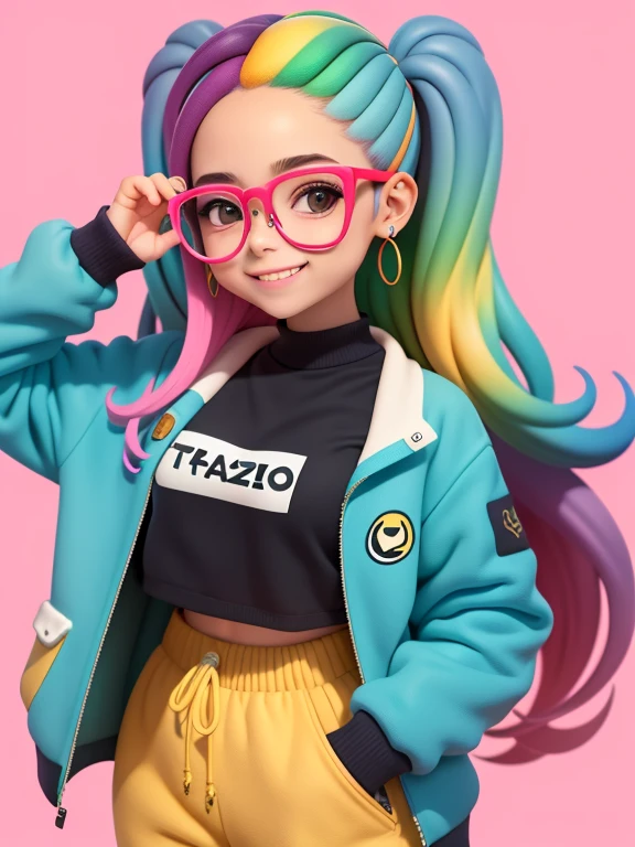 Girl with stunning 3D resolution 12K character in style [Hip Hop], seios grandes, topo amarelo, cabelo roxo longo, chibi em detalhes (corpo inteiro), altamente detalhado, brilhante, ultra alta qualidade, hiper-realismo, renderizado, [octan render]. --auto