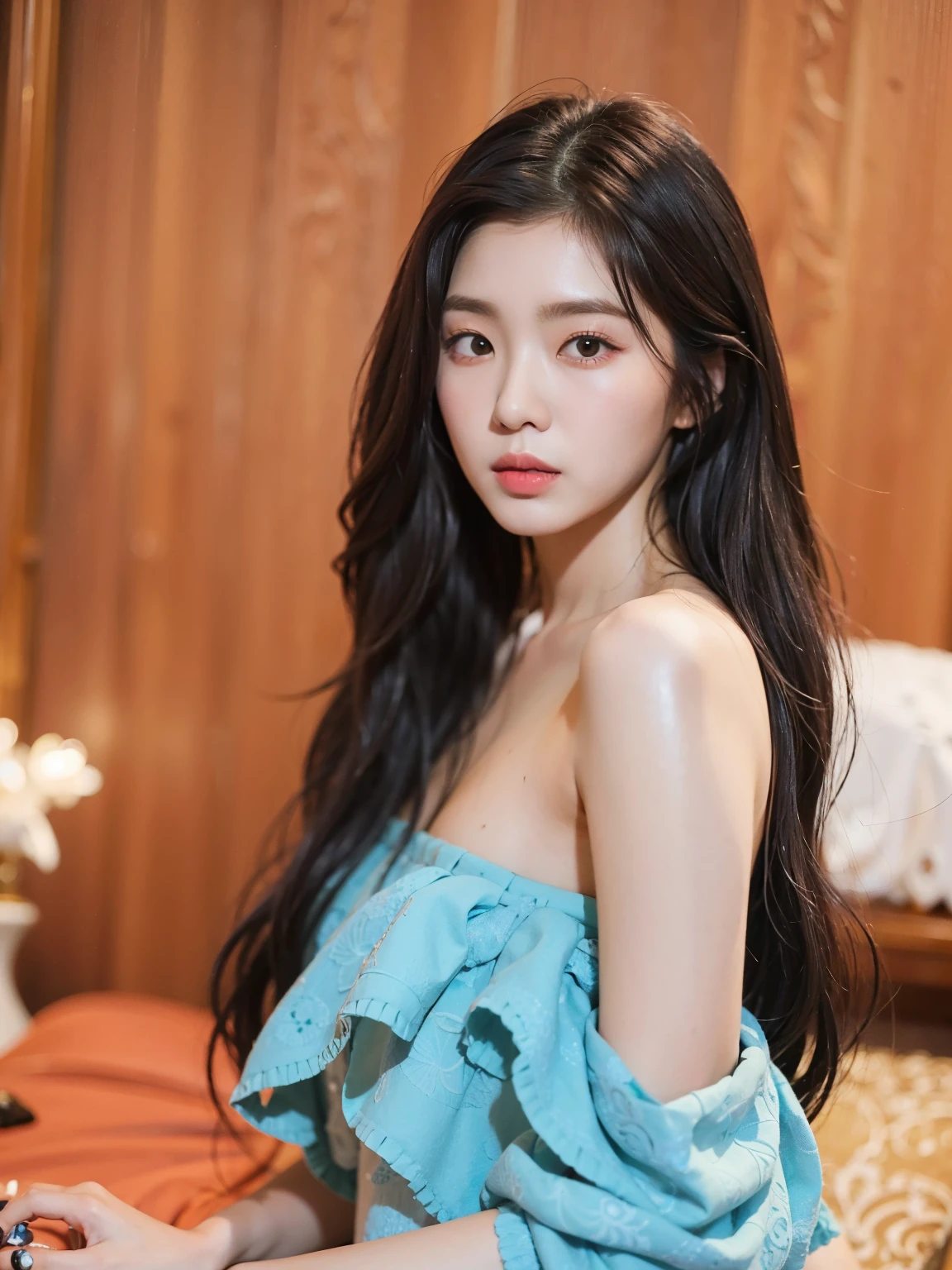 Un primer plano de una mujer con cabello largo con un vestido azul, Hermosa mujer surcoreana, Hermosa joven coreana, Hermosa joven coreana, Asian girl with long hair, Chica coreana, beautiful asian girl, Mujer coreana, Hermosa modelo china, beautiful Asian woman, con el pelo largo, Cabello negro largo y largo ondulado, Cabello largo y atractivo, Cabello negro largo y ondulado, Chica china