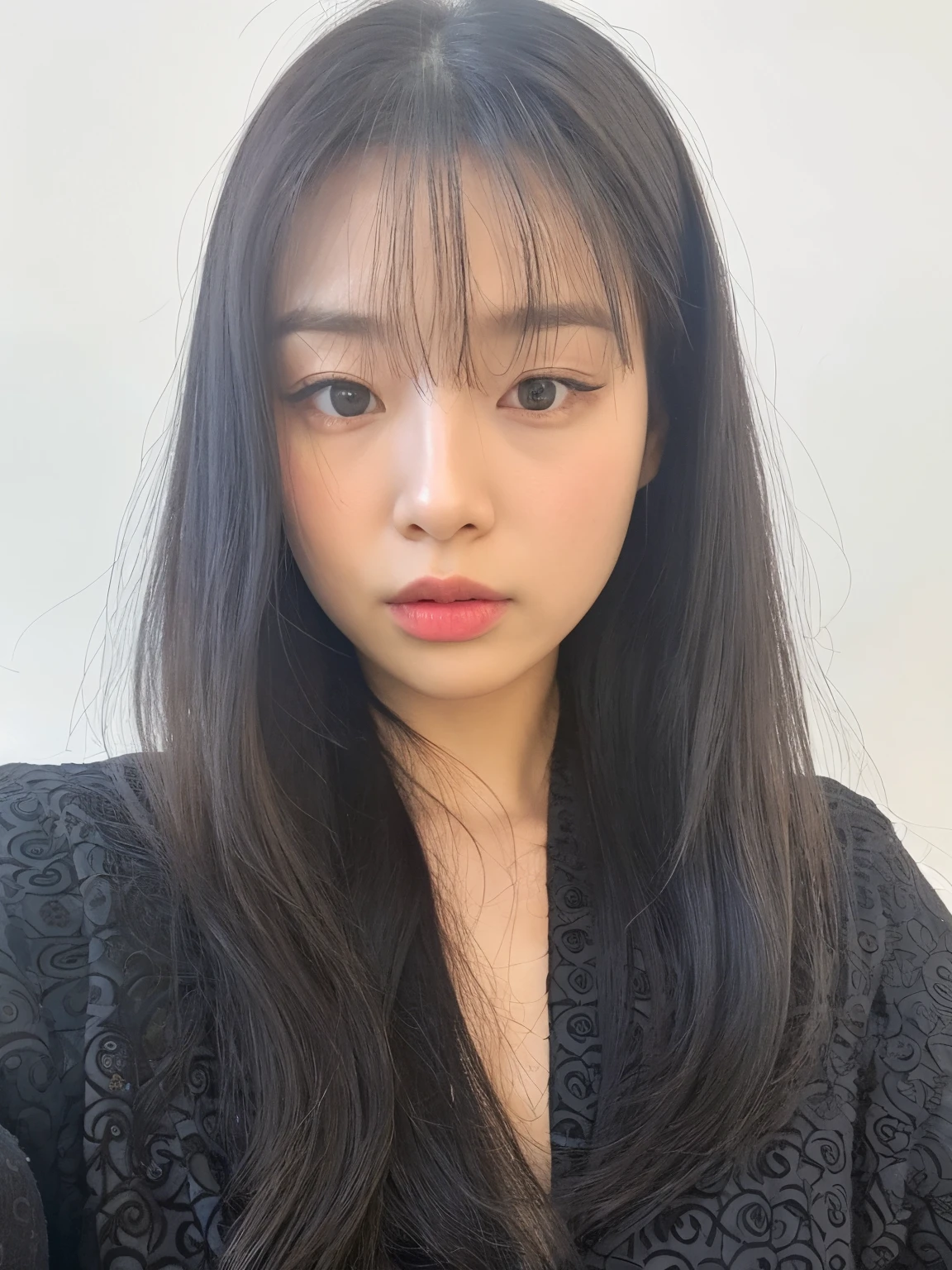 there is a woman with long hair and a black shirt, jennie blackpink, Heonhwa Choe, Lee Ji-eun, Lee Ji - Eun, Jaeyeon Nam, Parque Ji-min, O corte Hime, Dom Yunjoo, com franja, Yoshitomo Nara, Chiho, Lalisa Manobal, Gongbi