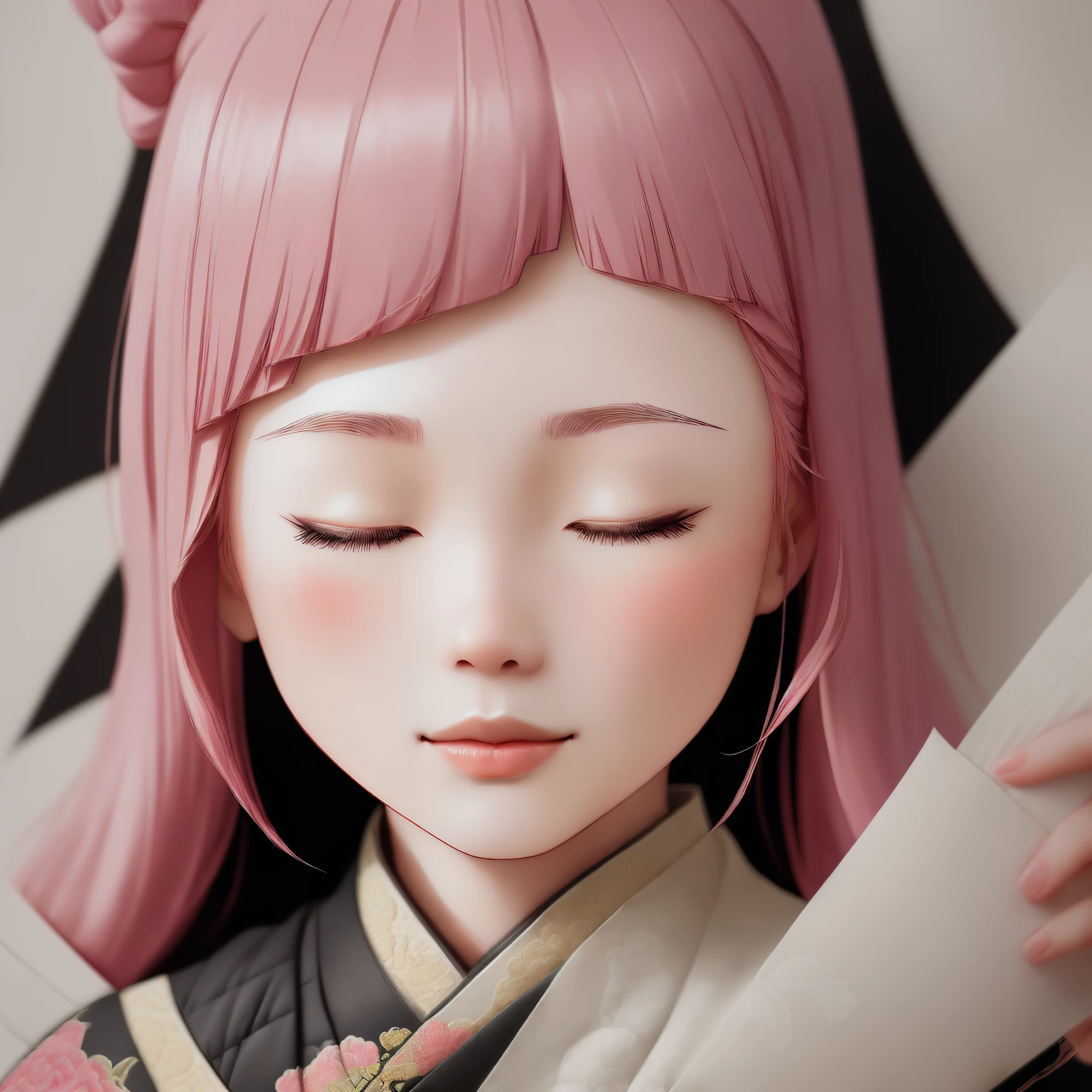 with black background:1.4),(Girl avatar silhouette, With his eyes closed, Long pale pink hair, Oriental elements),(Chinese illustration:1.3,paper art:1.3, Quilted paper art:1.2),( Reasonable design, Clear lines, High- sharpness, (Best quality at best:1.4), The is very detailed, tmasterpiece, movie light effect, 4K )