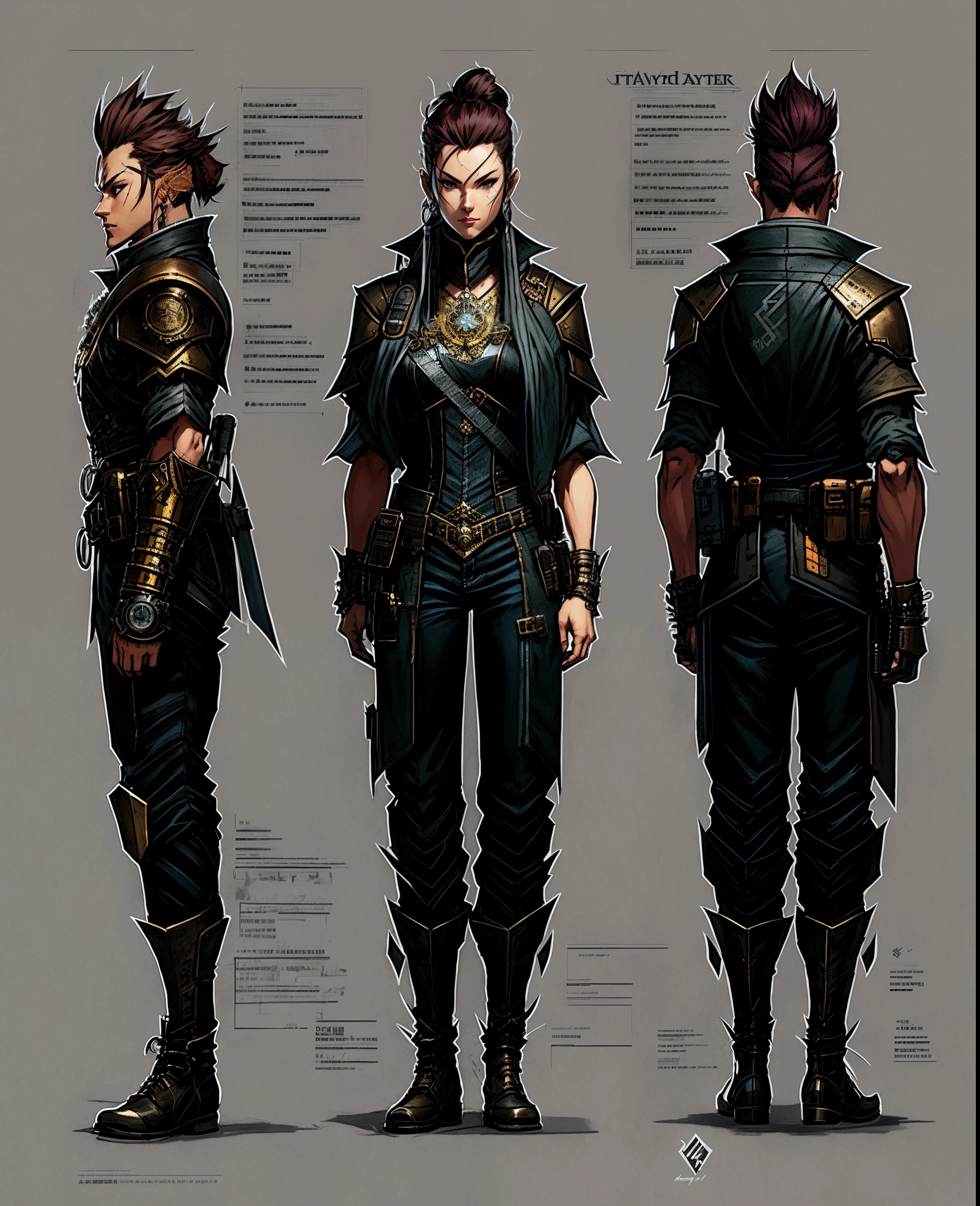 Character sheet an anthropomorphic cybernetic/steampunk powerful lion warrior in a dynamic action pose, front rear and side view, highly detailed and fantasy fire mane, dynamic comic book drawing, proportion, highly detailed head, comic book art, highly detailed painting by dustin nguyen, akihiko yoshida, greg tocchini, 4 k, trending on artstation, 8 k, image comics, night themed, trending on artstation, 8 k