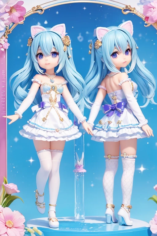 (Same character, front, side, back), (full body); 3d; cute; 3d toy art; toy art; anime style; glitter; horoscope sign Aquarius; Water Bearer details; ♒ symbol