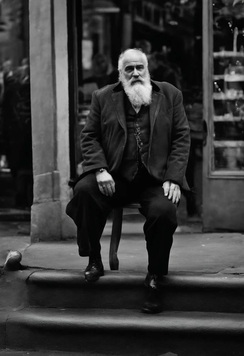 A photo of Bad Santa standing on a dimly lit street, cigarette in hand, lost in thought.,original,His iconic red suit, now disheveled and stained, reflects a life marred by neglect and vice. The once neatly-groomed white beard is unkempt, and his eyes, historically a source of merry twinkle, are bloodshot and weary. The robust and cheerful figure we know is replaced by a more haggard and careworn man, who carries the weight of his struggles visibly.