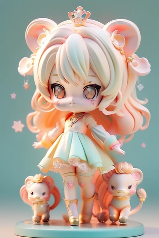 (Same character, front, side, back), (full body); 3d; cute; 3d toy art; toy art; anime style; glitter; horoscope sign Leo; Lion details; ♌ symbol