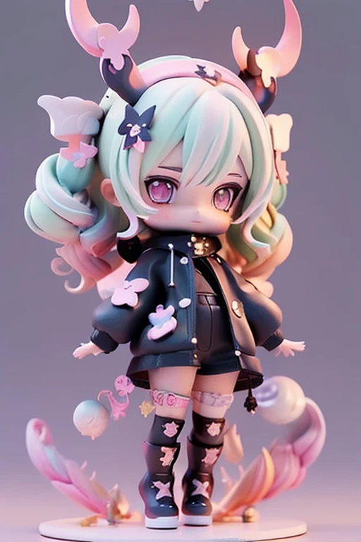 (Same character, front, side, back), (full body); 3d; cute; 3d toy art; toy art; anime style; glitter; horoscope sign Scorpius; Scorpion details; ♏ symbol