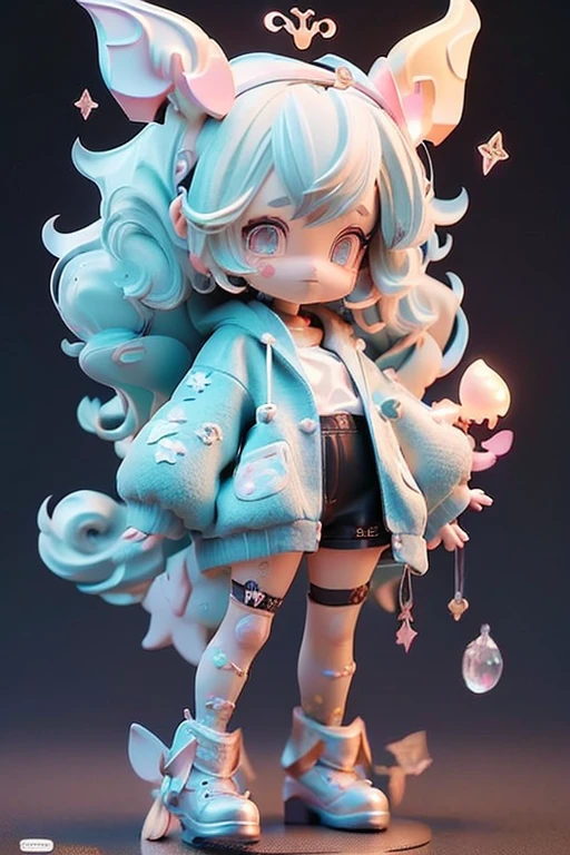 (Same character, front, side, back), (full body); 3d; cute; 3d toy art; toy art; anime style; glitter; horoscope sign Cancer; Crab details; ♋ symbol