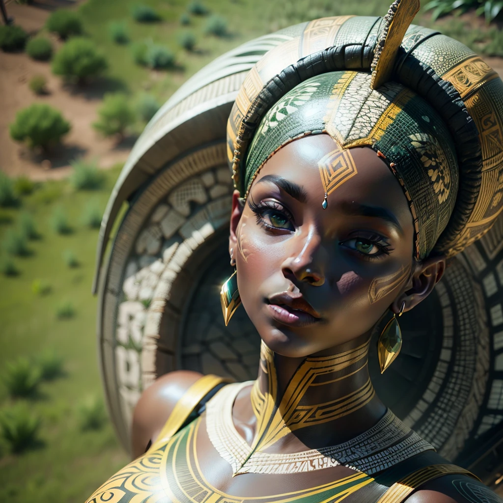 Nubian princess carved into the colorful sandstone cliffs of a of desert canyon, river, fast flowing crystal clear water, rapids, golden hour, colorful organic bioluminescent patterns, hauntingly beautiful, hyperrealistic, ultra resolution, 