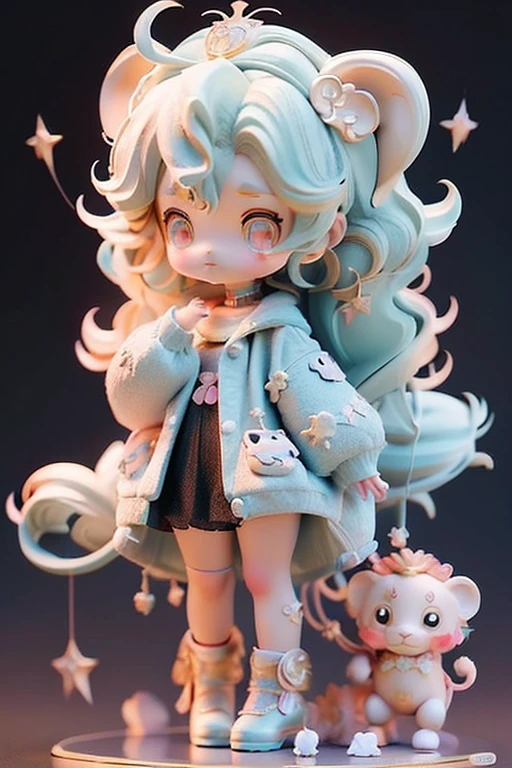 (Same character, front, side, back), (full body); 3d; cute; 3d toy art; toy art; anime style; glitter; horoscope sign Leo; Lion details; ♌ symbol