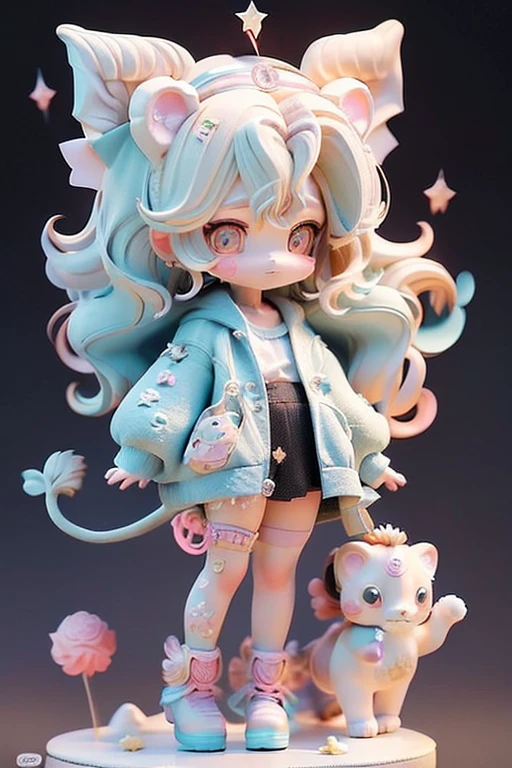 (Same character, front, side, back), (full body); 3d; cute; 3d toy art; toy art; anime style; glitter; horoscope sign Leo; Lion details; ♌ symbol