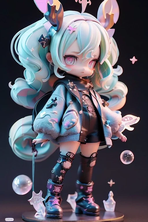 (Same character, front, side, back), (full body); 3d; cute; 3d toy art; toy art; anime style; glitter; horoscope sign Scorpius; Scorpion details; ♏ symbol