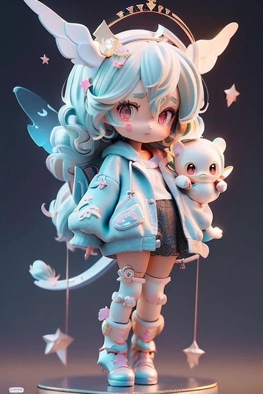 (Same character, front, side, back), (full body); 3d; cute; 3d toy art; toy art; anime style; glitter; horoscope sign Sagittarius; Archer details; ♐ symbol