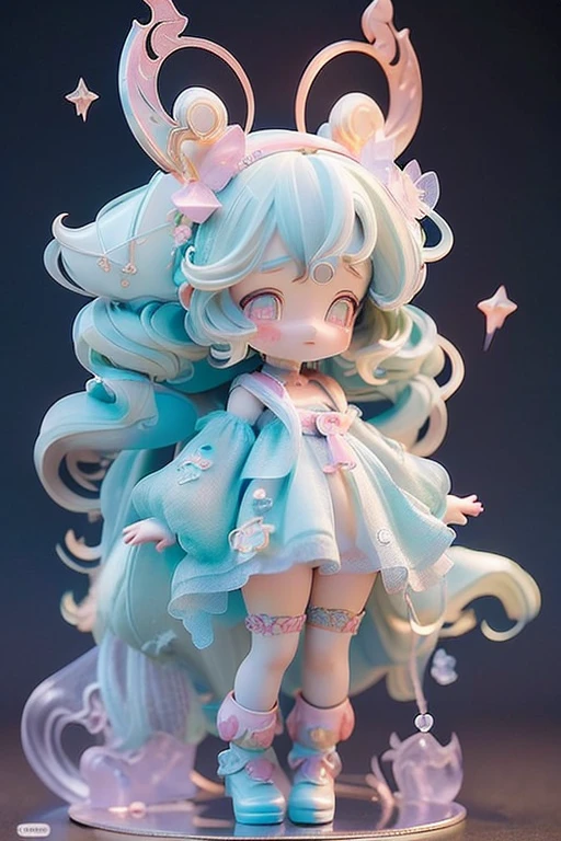 (Same character, front, side, back), (full body); 3d; cute; 3d toy art; toy art; anime style; glitter; horoscope sign Aquarius; Water Bearer details; ♒ symbol