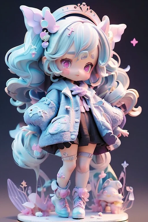 (Same character, front, side, back), (full body); 3d; cute; 3d toy art; toy art; anime style; glitter; horoscope sign Gemini ; color purple; Twins details; ♊ symbol; alexandrite stone;