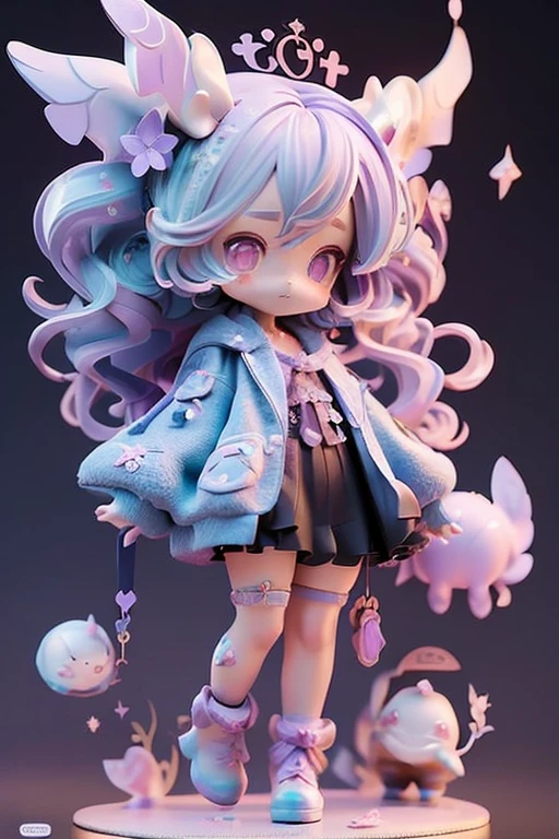 (Same character, front, side, back), (full body); 3d; cute; 3d toy art; toy art; anime style; glitter; horoscope sign Cancer ; color lavender; Crab details; ♋ symbol; amethyst stone;