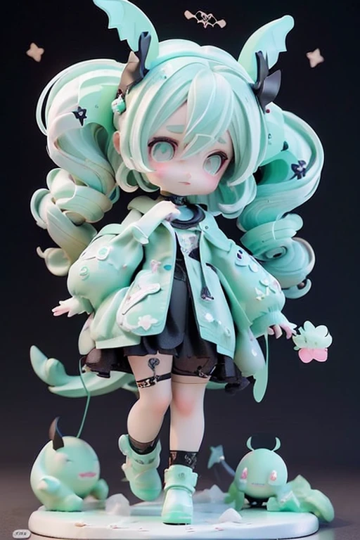 (Same character, front, side, back), (full body); 3d; cute; 3d toy art; toy art; anime style; glitter; horoscope sign Scorpius ; color dark green; Scorpion details; ♏ symbol; malachite stone;