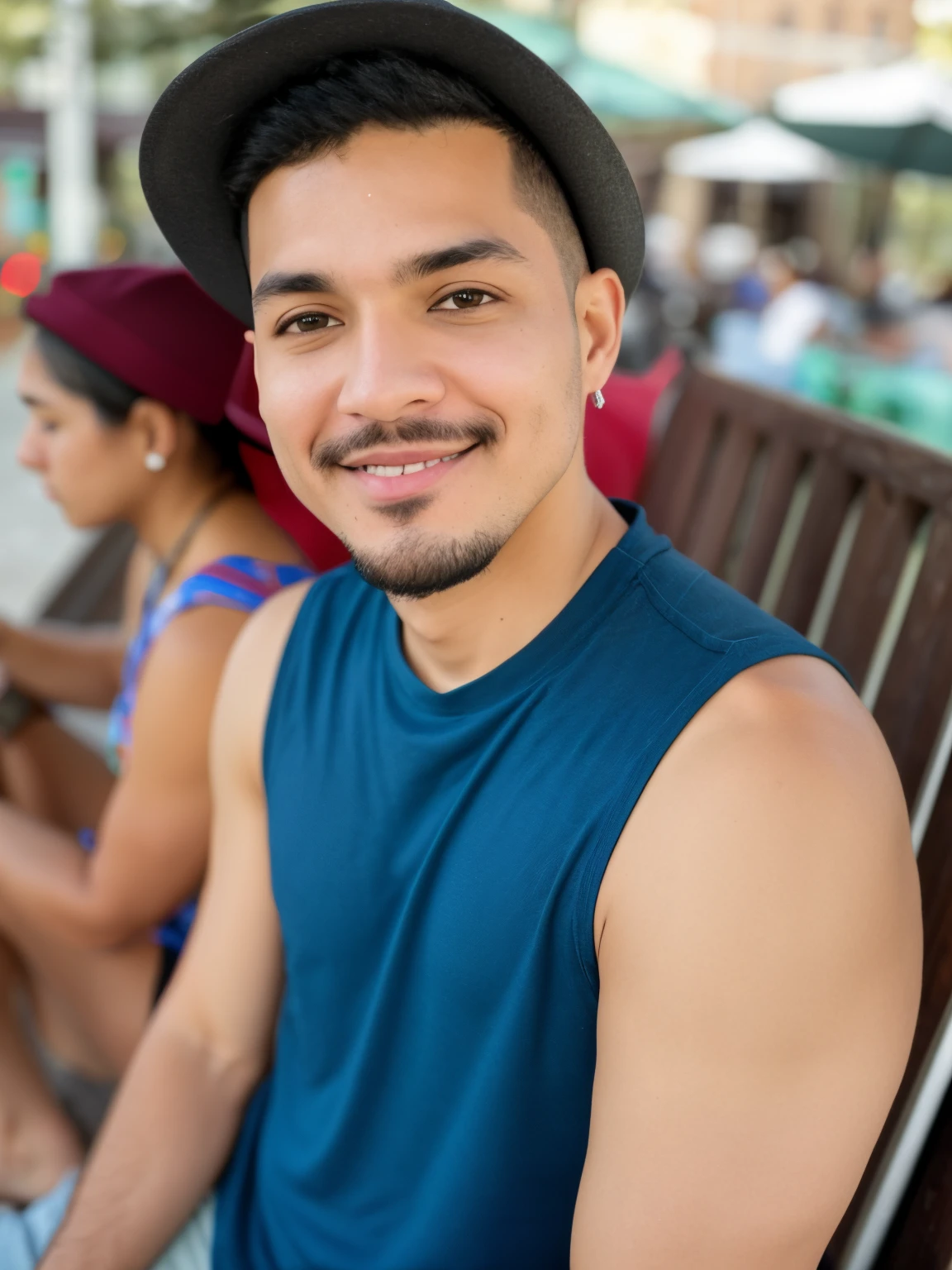 There's a man sitting on a bench with a hat on, 2 8 anos, 2 9 anos, 2 7 anos, 2 3 anos, andrew gonzalez, em torno de 1 9 anos, 2 4 anos, andres rios, Fotografia tirada em 2 0 2 0, taken in the early 2020s, 3 2 anos, imagem de perfil
