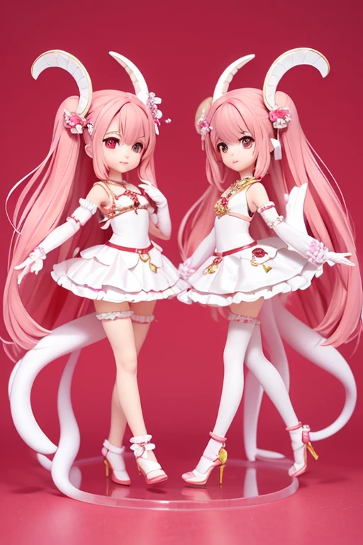 (Same character, front, side, back), (full body); 3d; cute; 3d toy art; toy art; anime style; glitter; horoscope sign Aries; color red; Ram details; ♈ symbol; garnet stone;