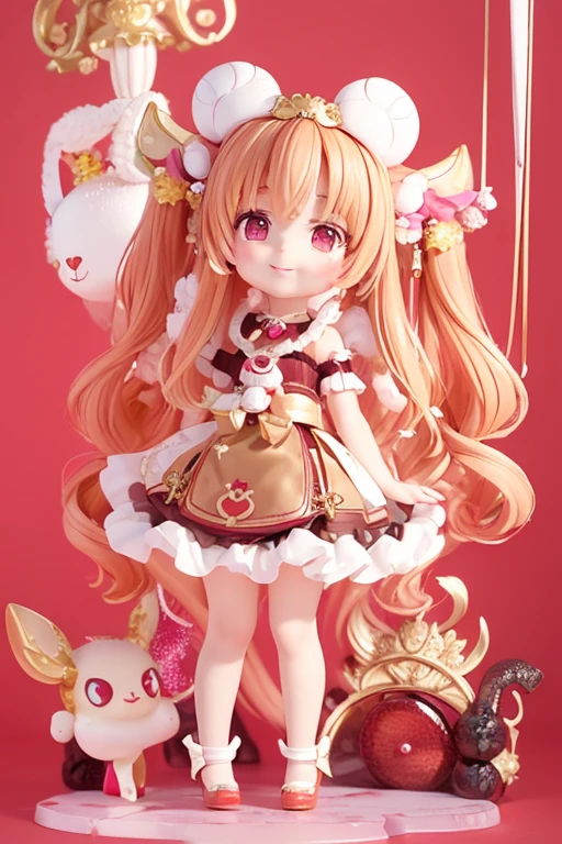 (Same character, front, side, back), (full body); 3d; cute; 3d toy art; toy art; anime style; glitter; horoscope sign Aries; color red; Ram details; ♈ symbol; garnet stone;