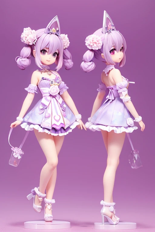 (Same character, front, side, back), (full body); 3d; cute; 3d toy art; toy art; anime style; glitter; horoscope sign Cancer ; color lavender; Crab details; ♋ symbol; amethyst stone;