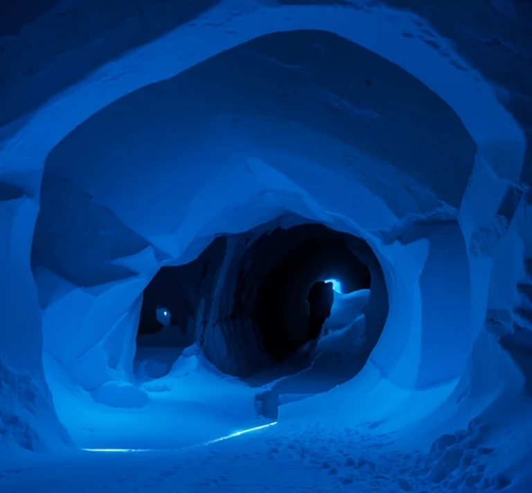 snow tunnel, photorealistic, heavy snow, night, midnight, many stars, black night,