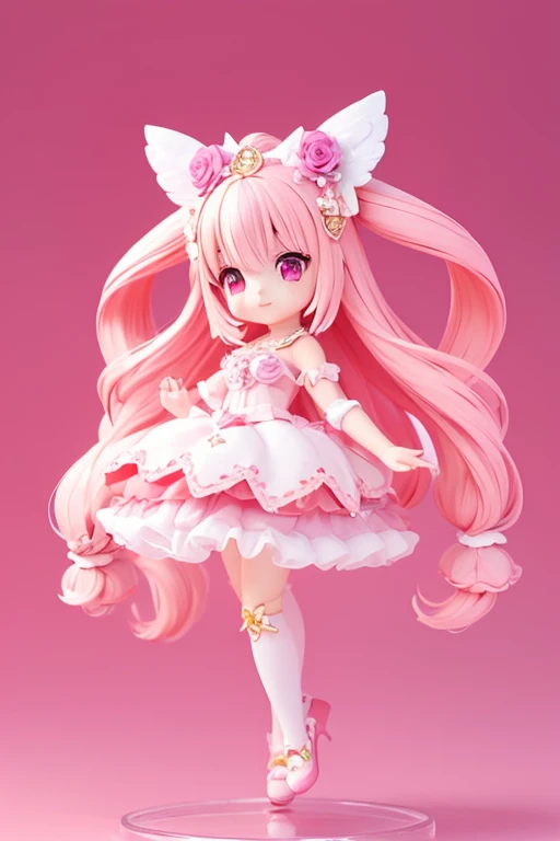 (Same character, front, side, back), (full body); 3d; cute; 3d toy art; toy art; anime style; glitter; horoscope sign Virgo color pink; Virgin details; ♍ symbol; rose quartz stone;